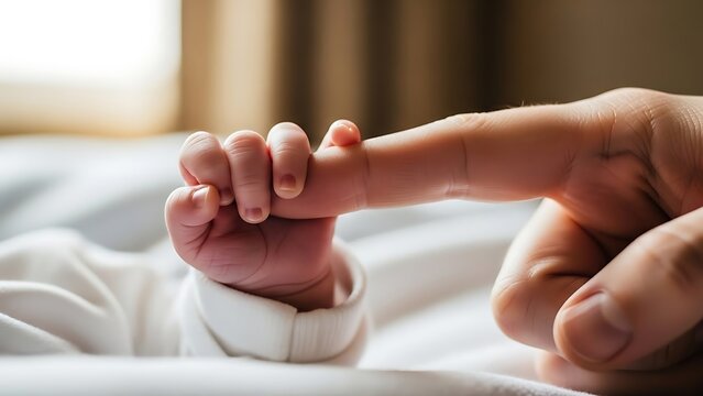 Tender Moment Between Adult and Baby Holding Hands