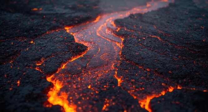 Lava flow surface texture with fiery burning floor atmosphere