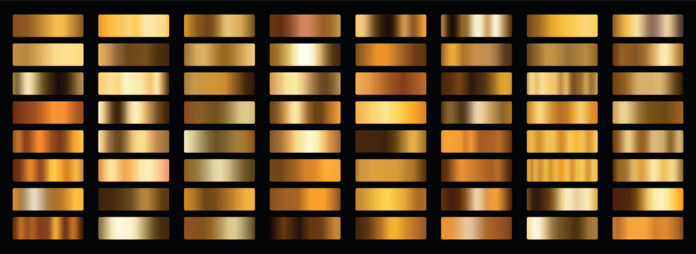 Yellow golden gradients set. Metalic gold gradients