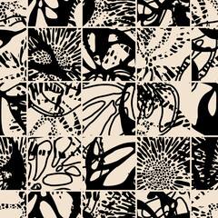 Geometric seamless pattern with vintage leaves sketch.  For wrapping paper. Ideal for wallpaper, surface textures, textiles.