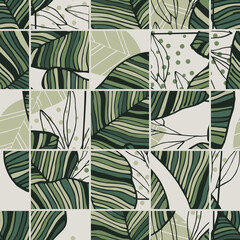 Seamless pattern with green leaves sketch. For wrapping paper. Ideal for wallpaper, surface textures, textiles.