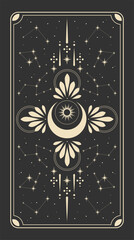 Magical tarot card with astrology symbols. Vector illustration template, boho style