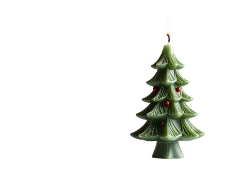 Front-facing Christmas tree-shaped candle, minimalist style with smooth surfaces, sma 
