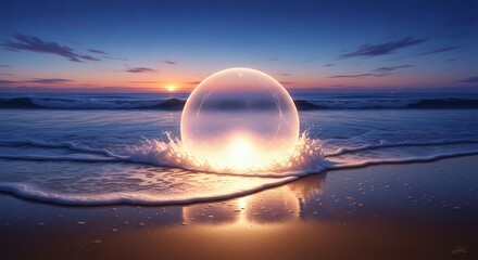 Beach orb rising Sunset dreamscape.