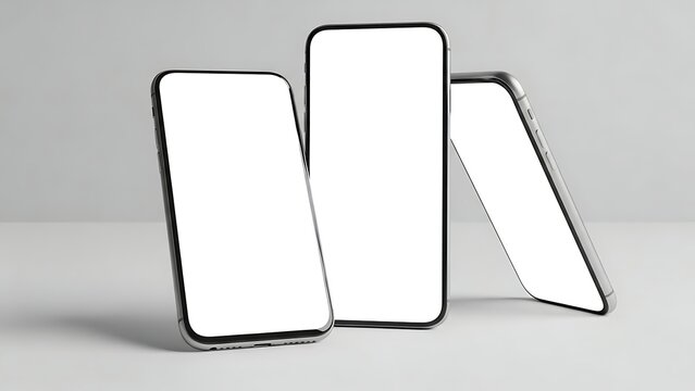 Three Smartphones in Various Angles on Transparent Background