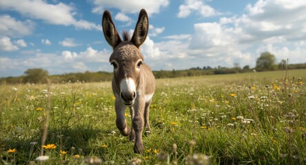 Friendly Baby Donkey Exploring Open