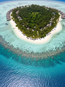 Tropical Island Resort with Palm Trees and Beach