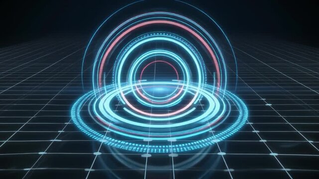 Abstract holographic scanning pulse transparent grid surface glowing circular futuristic cinematic surreal ethereal ambience cascading softly glowing abstract unique style