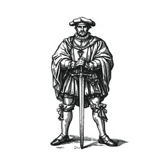 Fototapeta premium Renaissance Nobleman or Prince Standing with a Two-Handed Great sword