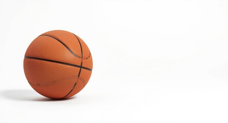 Obraz premium Basketball positioned on white flat background with spacious copy space