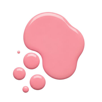 Ultra-realistic macro of thick, blush pink, viscous nail polish puddle and glossy drops on a solid transparent background, showcasing material texture and pristine clarity. Concept for cosmetic