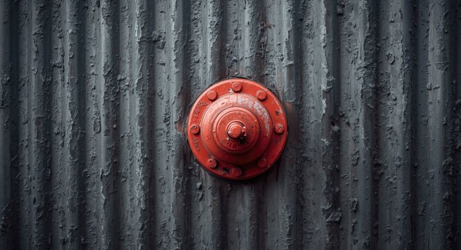 Intimate view of a worn metal wall surface with a red fire hydrant