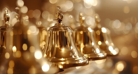 Obraz premium Close focused image of golden handbells polished and ready