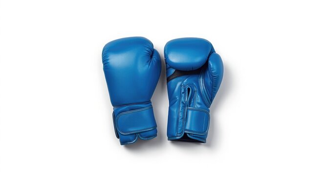 Isolated blue boxing gloves on a solid white background with subtle shadow