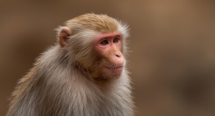 Obraz premium Calm rhesus macaque monkey looking sideways in natural pose