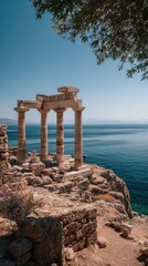 Fototapeta premium Ruins of ancient temple by the seaside in Greece