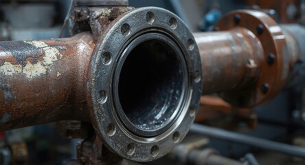 Detailed macro of a flange fitting on a water supply steel pipe for potable use