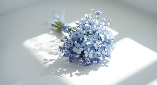 delightful bouquet of blue flowers on a spotless white surface