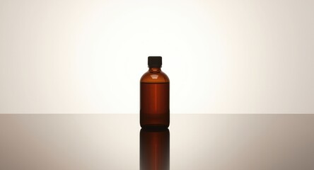 Dark brown bottle holding formaldehyde chemical on laboratory counter with diffused background