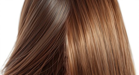 Fototapeta premium Before after depiction of hair care showing damaged over brushed dry ends versus smooth healthy hair on white