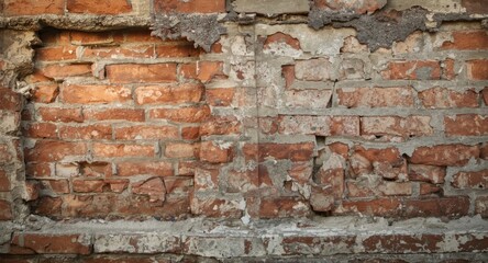 Obraz premium A vintage brick partition cracked and faded through aging