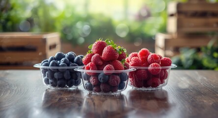 Fresh berries in artificial containers reveal the paradox of consumer ease and environmental preservation