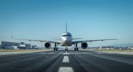 Obraz premium jet plane stationed along runway at major airport facility