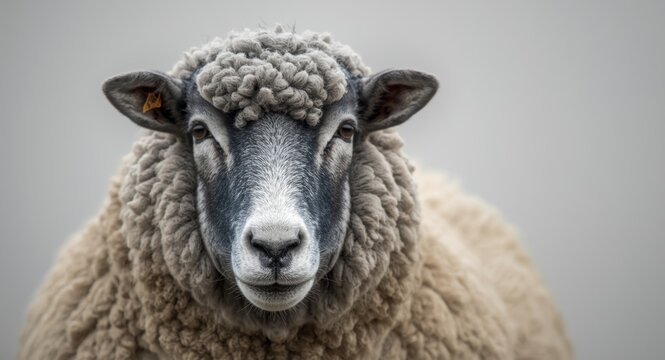 Close up frame of a Herdwick sheep emphasizing wool fibers