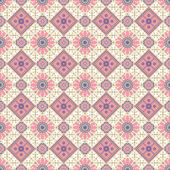 A decorative pattern combining snowflake motifs and floral elements with diamond shapes. Large flowers and small flowers are alternately arranged across the entire surface, creating a layered and harm