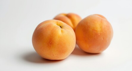 Intimate perspective on three succulent peaches with white background