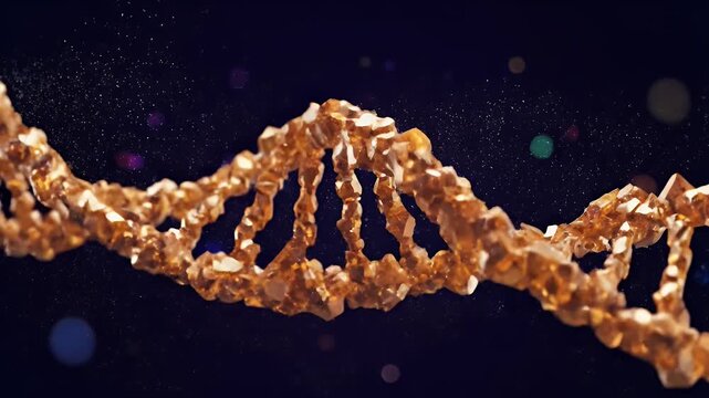 Abstract Low Poly Golden Dna Helix Structure Animation on Dark Background with Bokeh Effects for Medical Research