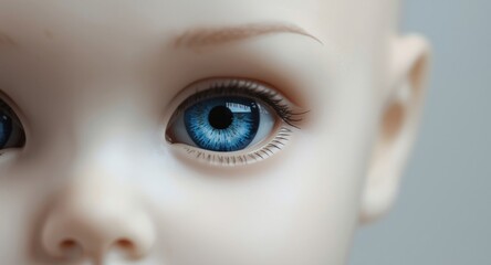 doll face close-up displaying piercing blue eyes