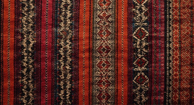 Detailed top view of ulos textile featuring ethnic geometric patterns and artisanal weaving