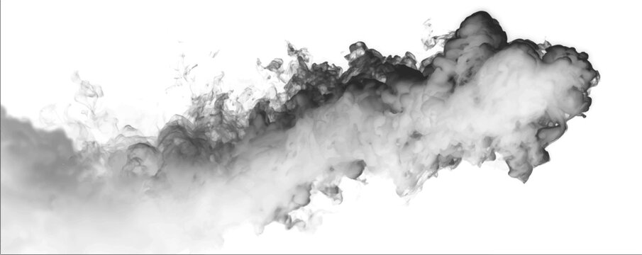 Grey smoke spreads through mist, steam, smoky fire burning flame, defining realistic atmospheric phenomena. Vapor swirls around cloud during storm surge, thunder echoing deep. PNG vector.
