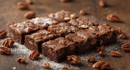 Assorted brownies with mixed nuts on dessert table