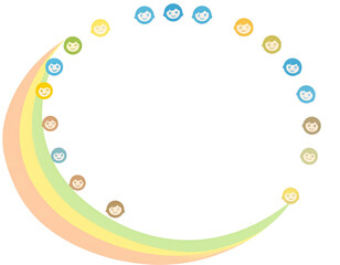 Obraz premium Playful geometric circular frame made from scattered rounded elements around blank area 