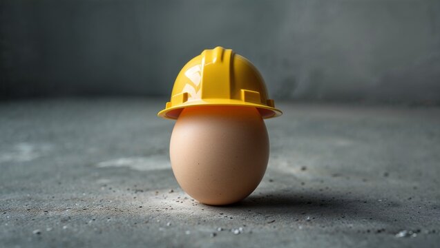 fragile egg protected by safety helmet concept