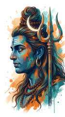 Artistic mahadev side profile with vibrant paint textures trishul and crescent moon symbolizing creative devotion divine energy and spiritual expression for maha shivratri