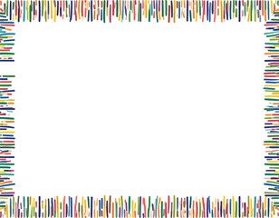 Obraz premium Empty white background with perimeter of multicolored rounded straight bar segments and dots 