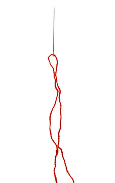 Threads on a white background. Selective focus. Isolate.