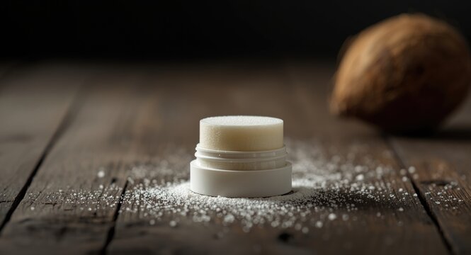DIY natural deodorant stick featuring arrowroot powder and coconut oil on wood