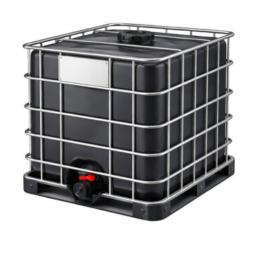 IBC tote tank black industrial container on transparent background
