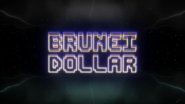 Brunei Dollar Neon text with retro background