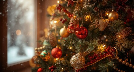 Fototapeta premium Happy Christmas season with joyful New Year wishes