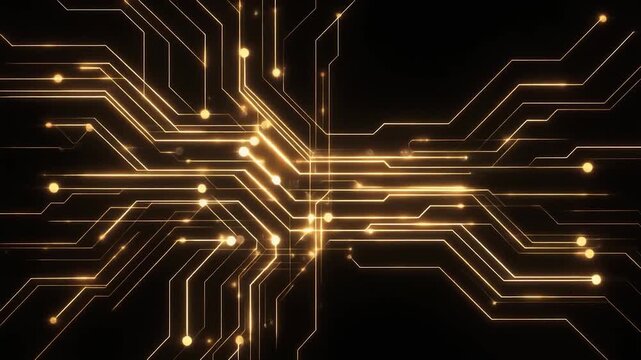 Abstract loop glowing circuit paths forming dissolving black background futuristic cinematic surreal ethereal ambience cascading softly glowing abstract unique style