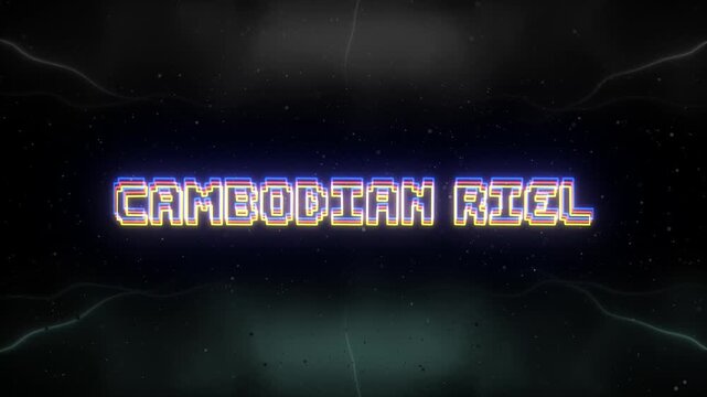 Cambodian Riel Neon text with retro background