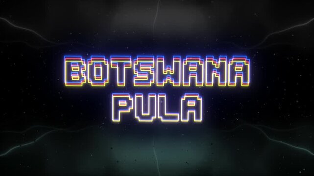 Botswana Pula Neon text with retro background