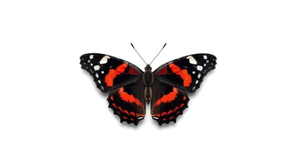 Naklejka premium Detailed view of a black and red butterfly on a solid white background