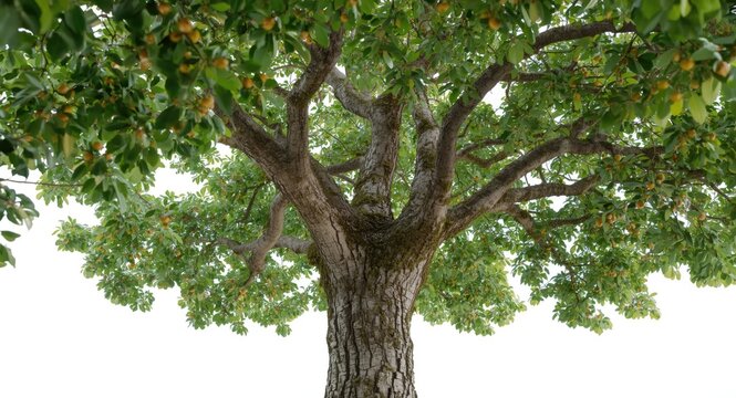 Isolated front side of camphor tree against a neutral white background