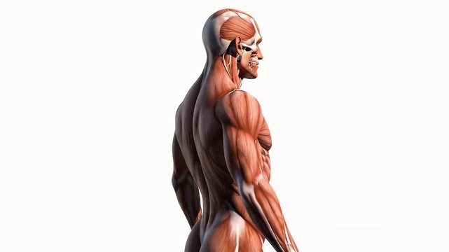 Anatomical 3D Muscular System Animation on White Background for Medical Illustration and Educational Purposes